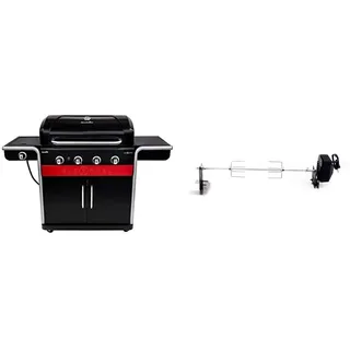 Char-Broil Gas2Coal 440 Hybrid Grill - 4 - Brenner Gas & Kohlegrill mit Seitenbrenner, Schwarz & 140 550 - Universaler Drehspieß für Performance Gasgrill Serie.