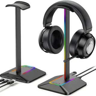 RGB Kopfhörerhalter Kopfhörerständer Kopfhörer Ständer LED Kopfhörer Halter Gaming PC Atmosphäre Licht Tisch Deko Lampe Retoo - Schwarz