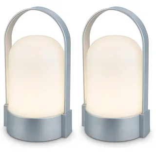 BRILONER - LED Tischlampe kabellos IP44 mit Touch, dimmbar in Stufen, USB-C, Akku tauschbar, Nachttischlampe, Leselampe, LED Lampe, Campinglampe, Tischleuchte, Akku Lampe, Outdoor, 9x8x15,5 cm, chrom