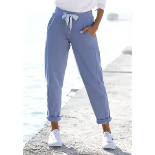 Sweathose ELBSAND "Brinja", Damen, Gr. L (40), N-Gr, blau, angeraute Sweatware, Obermaterial: 95% Baumwolle, 5% Elasthan, unifarben, figurumspielend lang, Hosen Sweathose, mit Logoprint am Bund und Taschen, Jogginghose, Relaxhose, Topseller