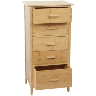 Mendler Bambus-Kommode HWC-M24, Badezimmerschrank Schrank Anrichte Badschrank Beistellschrank Regal, 5 Schubladen, 100x50x40cm