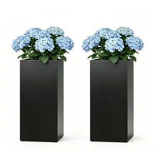 Blumentopf Hoch Eisen Set of 2 – 76 cm XXL Hochbeet mit herausnehmbarem Innen-Einsatz – Moderner Blumenkübel mit Drainage – Pflanzkübel für Terrasse, Balkon & Eingangsbereich (35,5x35,5 cm)