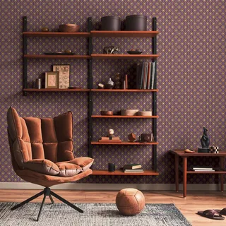 A.S. Création Retro-Tapete 70er Jahre 0,53 x 8,5 m -Tapete-Vintage Grafik-Muster in Lila, Orange, Beige - Vliestapete Retro Chic Made in Germany - 395372