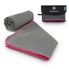 BERGBRUDER Microfaser Handtücher - Ultraleicht, kompakt & schnelltrocknend - Mikrofaser Handtuch, Reisehandtuch, Sporthandtuch (M 120x60 cm, Grau-Pink)