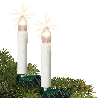 hellum Lichterkette innen mit Stecker, Christbaumkerzen 20 Lichter weiß mit Tropfen und Clip, Lichterkette Weihnachtsbaum klar, beleuchtete Länge 7,6m, Abstand 40 cm, Kabelfarbe grün <59 Lumen 612011