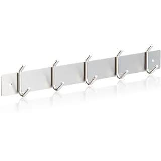 RICOO 1 x Wandgarderobe Metall Garderobenhaken MH028S-5 Hakenleiste 5 Edelstahl Haken zum Einhängen Garderobenhakenleiste Kleiderhaken Wand Handtuchhaken zum Bohren Garderobenleiste Metallhaken