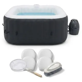 SUNSPA Aufblasbarer eckiger Hot Tub für 6 Personen mit 130 Micro Jets, Heizung bis 40°C, Kartuschenfilter, inkl. Abdeckung, Skimmer & 4 Kopfstützen - Grau
