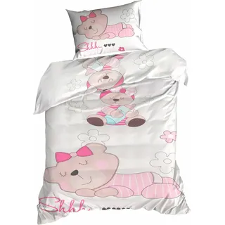 Bettwäsche Kissenbezug für Kinder Bettbezug Bettwaren 100 x 135 cm teddybär rosa