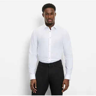 Langarmhemd OLYMP "No. Six", Herren, Gr. 44, N-Gr, weiß, Obermaterial: 97% Baumwolle, 3% Elastolefin, sehr schmal normal, 2-Knopf-Manschette, Hemden Langarmhemd, Businesshemd, Kentkragen, super slim fit
