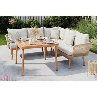 Ambia Garden Dining-Loungeset , Akaziefarben, Beige , Holz , Akazie , massiv , Füllung: Polyester,Polyester , 208x208 cm , FSC 100% , Gartenmöbel, Gartengarnituren, Gartenmöbel-Sets