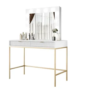 Lookway Schminktisch MIT Spiegel Cortado Gold T104 Weiss , Weiß , Holzwerkstoff , 104x78x50 cm , Schlafzimmer, Schminktische