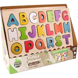 Les Zamibois 052462A PLANÈTE Bois-Alphabet-Puzzle-FSC-Lernspiel-Erste Überlegungen-052462A-26 Teile-Mehrfarbig-Holz-Kinderspiel-Kinderpuzzle-30 cm x 22,5 cm-Ab 2 Jahren, Holz