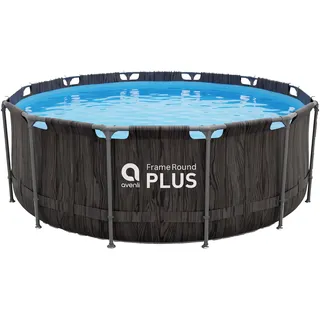 Avenli Frame Plus Pool 366 x 100 cm, Aufstellpool rund, ohne Pumpe, Dunkle Holzoptik - Grau