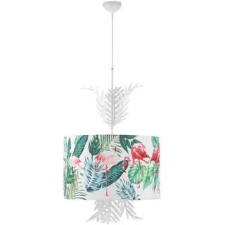 ONLI Fenicottero Lampenschirm aus Stoff mit tropischen Druck auf weißem Hintergrund Durchmesser: 48 cm. Mit Sense Bianco, Verde, Rosa