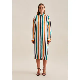 Sommerkleid SEIDENSTICKER "Schwarze Rose", Damen, Gr. XS34, Normalgrößen, beige (hellbeige), 100% Viskose, gestreift, oversize, Kleider Sommerkleid, Langarm Kragen Streifen