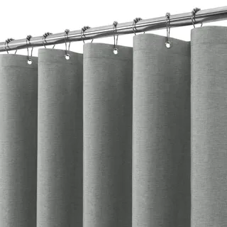 Duschvorhang Leinen mit Metall Duschvorhangringe Stoff Textil Badewannenvorhang Anti Schimmel Bad Vorhang Set Wasserdicht Badewanne Vorhang Schwerer Shower Curtain Badezimmer - 182 x 182cm (Grau)