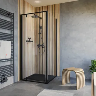Schulte Trend 2.0 Eck-Duschkabine mit Drehtür 90 x 200 cm schwarz Sicherheitsglas