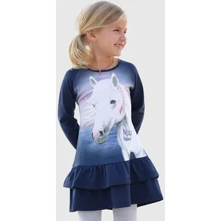 Miss Melody Jerseykleid toller Frontdruck mit Glitzereffekt, blau