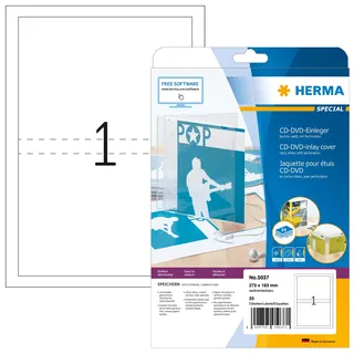 HERMA 5037 CD DVD Einleger für Jewel Case Hüllen perforiert, 800 Blatt, 273 x 183 mm, 1 pro A4 Bogen, 800 Stück, bedruckbar, matt, blanko Papier-Cover Inlays, weiß