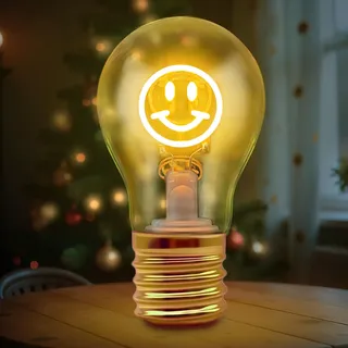 Fancysky LED Tischlampe in Form einer Glühbirne,Lächeln Wiederaufladbare Lampe mit USB-Kabel,3 Helligkeitsstufen einstellbar,Geschenk für Männer & Frauen,Partydekoration, stimmungsvolle Beleuchtung