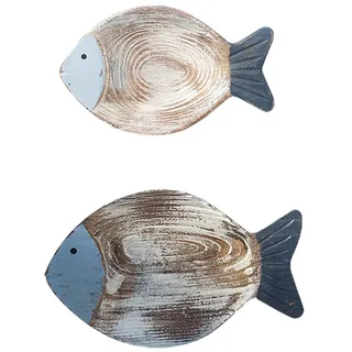 BICBLL 2 Stücke 3D Holz Fisch Wandbehang Dekor, Stranddekoration Fisch Meer Wand Kunst Dekor, Ozean-Badezimmerdekoration Nautische Wanddekoration, Wandbild Wandobjekt für Badezimmer Terrasse Garten