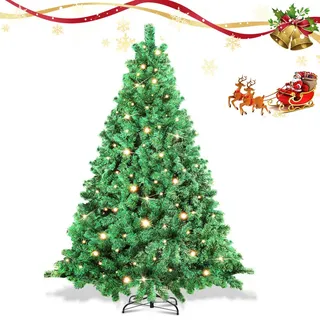 Hengda LED 210CM Künstlicher Weihnachtsbaum Tannenbaum Grün PVC Nadeln Dekobaum für Weihnachten-Dekoration mit Lichterkette, mit 1200 Spitzen - Grün