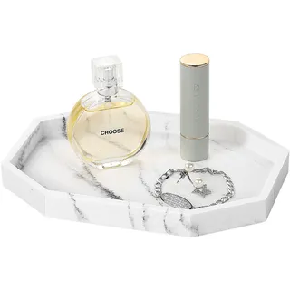 Shinowa 8 Zoll Kleines Achteckiges Tablett, Harz Aufbewahrungstablett Kosmetik Badezimmertablett Servierbrett für Schlafzimmer Schminktisch Wohnzimmertisch Küchenspüle Accessoires, Kies Weiß