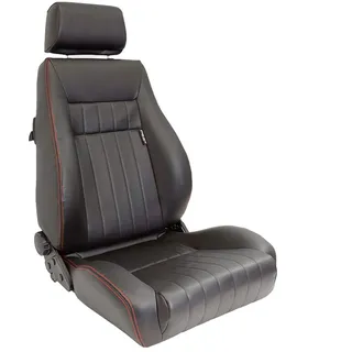 AutoStyle Sportsitze 'Retro' - Schwarz Kunstleder + Rote Naten - Doppelseitig Verstellbare Rückenlehne - inkl. Laufschienen