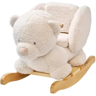 Nattou Schaukeltier aus weichem Teddy-Stoff, Schaukeltier Bär, Inkl. Sicherheitsgurt, Fröhliches Hin- und Herschaukeln, Ca. 60 cm, Lapidou, Polyester/Holz, Beige