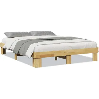vidaXL Bettgestell ohne Matratze 135x190 cm Massivholz Eiche - Braun