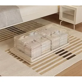 Niwugady 2er Set Unterbett Aufbewahrungsboxe mit Rollen, Unterbettkommoden Klappbar 100x25x50cm, Unterbettbox mit Deckel, Transparent Weiß Bettkasten Clip-Verschlüssen