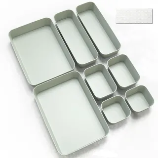 Schubladen Organizer Box 8Stk Organizer Schubladen Ordnungssystem Küche Badezimmer Kosmetik Gewürz Aufbewahrung Organisation Drawer Kunststoff Büro Schreibtisch Trenner mit Silikonmatten (Grün)