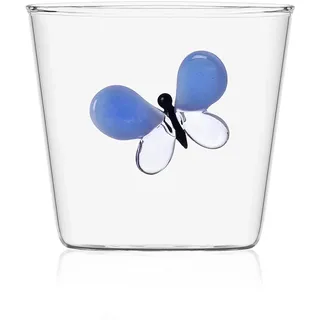 Ichendorf Milano Tumbler blauer Schmetterling | Kollektion Garden Picknick | 35 cl | Borosilikatglas | handgefertigt