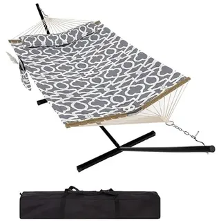IDEALHOUSE Hängematte 365x140cm Hellgrau Polyester Mit Gestell Garten Terrasse Outdoor
