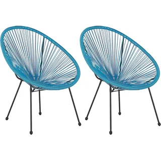 BELIANI Gartenstuhl 2er Set Blau Polyrattan Spaghetti-Optik Modern Mexikanischer Stil Outdoor Balkon Terrasse Garten Möbel - Blau, Schwarz