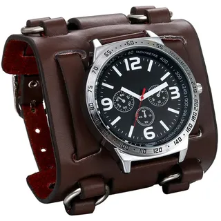 JewelryWe Herren Armbanduhr Analog Quarz 30M wasserdichte Sportuhr Uhren mit Braun Breit Leder Echtleder Armband