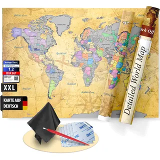 FlYHIGH XXL Weltkarte zum Rubbeln auf Deutsch I 80x57cm I Poster zum aufkratzern I Scratch off Map I Landkarte zum Rubbeln I Karte zum Freirubbeln I Rubbelweltkarte I Welt-Karte zum Freikratzen