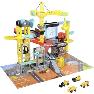 Dickie Toys - Baustellen Spielzeug - großes Construction Spiel-Set mit Kran, 4 Baustellenfahrzeuge, Licht, Sound, Zubehör und vielen Funktionen, Kinder Baustelle ab 3 Jahre, 79x52x42 cm