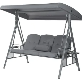 HOME DELUXE - Hollywoodschaukel DESCANSO Grau - 3-Sitzer, B/H/L 115cm x 195cm x 198cm, inkl. Getränkehalter, Sitz- und Rückenkissen I Gartenliege Gartenlounge Schaukelliege - Grau