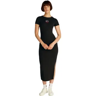 Tommy Jeans Damen Bodycon Kleid Logo Slim Fit, Schwarz (Black), S