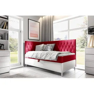 Boxspringbett Gästebett Kinderbett FINJA Nr.3 100x200cm Weiss-Rot Seite Links - Weiß, Rot