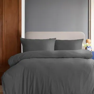 Komfortec Premium Bettwäsche 155x220 mit 1 Kissenbezug 40x80 cm Set aus Gebürstetes Mikrofaser - Anthrazit