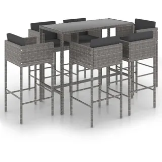vidaXL 7-tlg. Gartenbar-Set mit Kissen Poly Rattan Grau - Grau