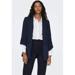 Kurzblazer ONLY "ONLKAYLE-ORLEEN 3/4 BLAZER TLR NOOS", Damen, Gr. 38M, blau (night sky), Web, Obermaterial: 92% Polyester, 8% Elasthan, unifarben, regular fit normal, Blazer Kurzblazer, Materialmix, regular fit