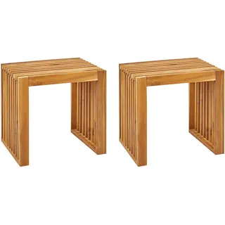 BELIANI Gartenhocker 2er Set Hellbraun Akazienholz Latten-Optik Garten Outdoor Balkon Terrasse Ausstattung Möbel Holzstuhl Gartenstuhl ohne Lehne - Braun