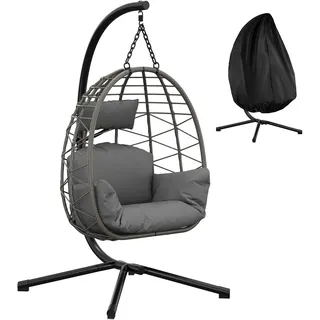 GarveeMore Hängesessel Mit Metallgestell & Schutzhülle, Dicke Kissen, Rattan Hängeschaukel Deko Für Wohnzimmer, Jugendzimmer, Balkon, Indoor Und Outdoor, Kinder & Erwachsene, Belastbar Bis 130kg