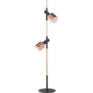 BELIANI Stehlampe Schwarz/Kupfer Metall 125 cm 2-flammig mit Holzgestell höhenverstellbaren Schirmen und 2 Schaltern langes Kabel Industrie Look - Schwarz, Kupfer