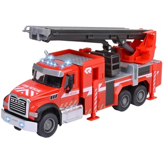 Majorette - Feuerwehrauto ab 3 Jahre (22 cm) - voll ausgestatteter Mack Granite Feuerwehr-Truck für Kinder, mit ausziehbarer Leiter (35 cm), Korb, Gummireifen, Blaulicht & Sirene