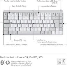 Bild von MX Mechanical Mini for Mac Pale Gray, Kailh Choc V2 LOW PROFILE BROWN, Logi Bolt, USB/Bluetooth, DE (920-010794)