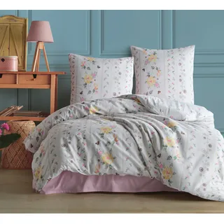 Bettwäsche 200x200 cm. 3 teilig set. geblümt 100% Baumwolle/Renforcé, Talva - Lila